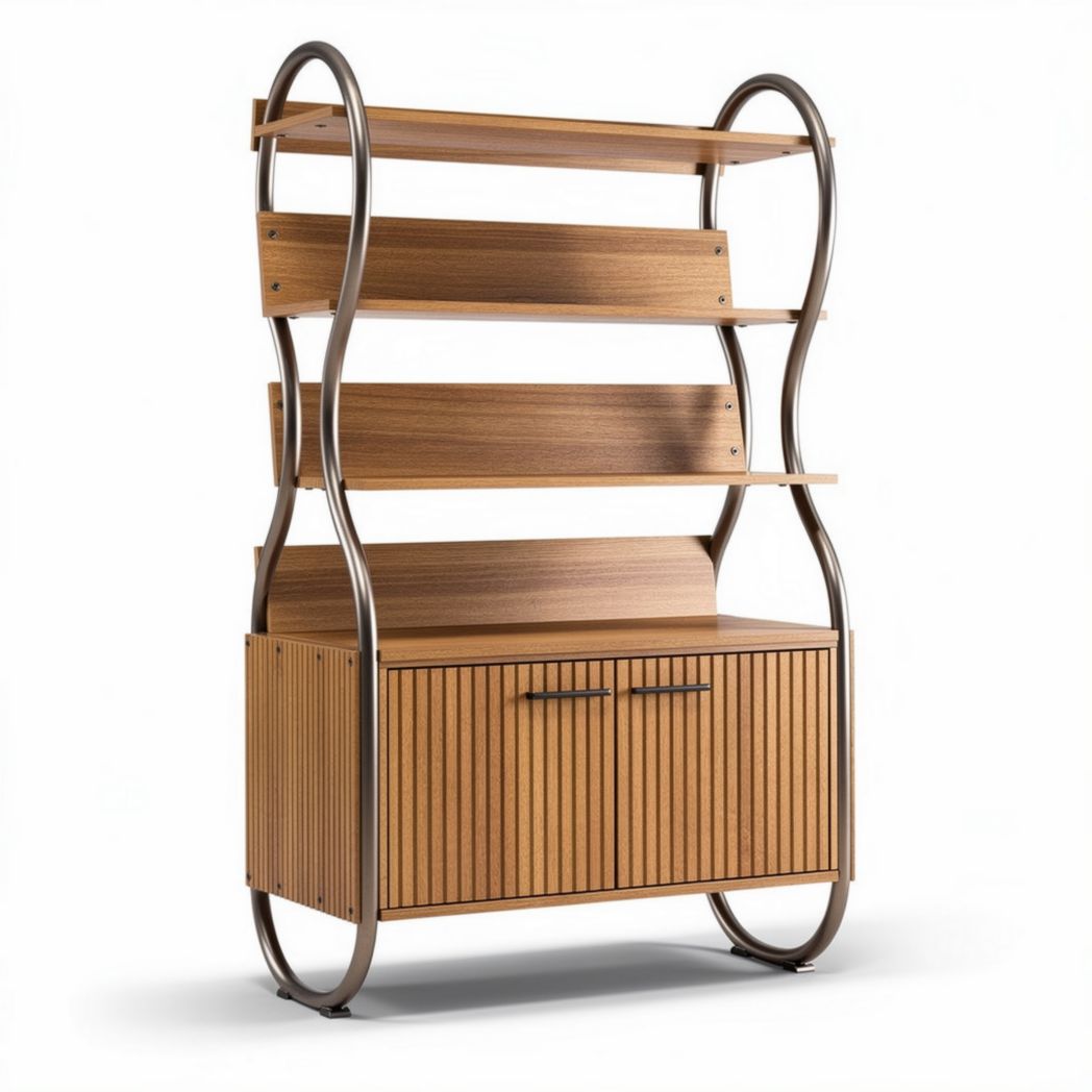 Buffet en bois marron avec étagères en métal de dimensions 150 x 60 x 180cm