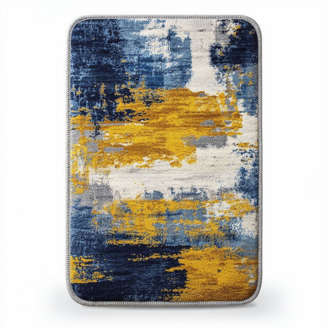 Tapis moderne en polyester abstrait 160 x 230 x 1cm bleu et jaune