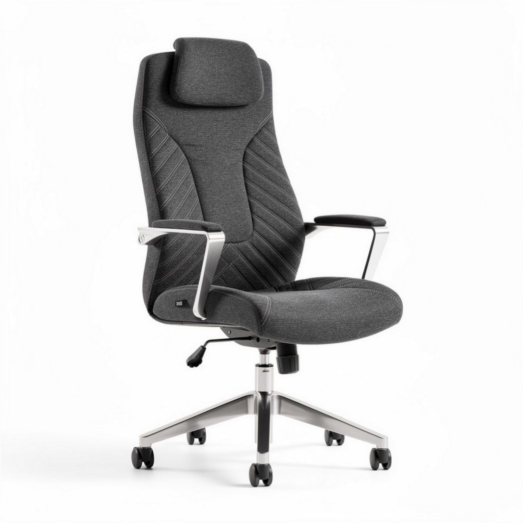 Fauteuil de bureau en tissu gris avec accoudoirs réglables et support lombaire 60 x 60 x 120 cm