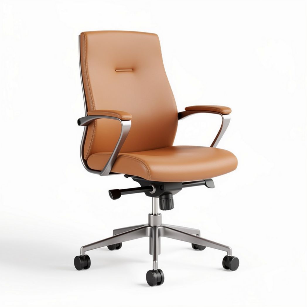 Chaise de bureau réglable en cuir synthétique couleur marron taille 45 x 60 x 100cm
