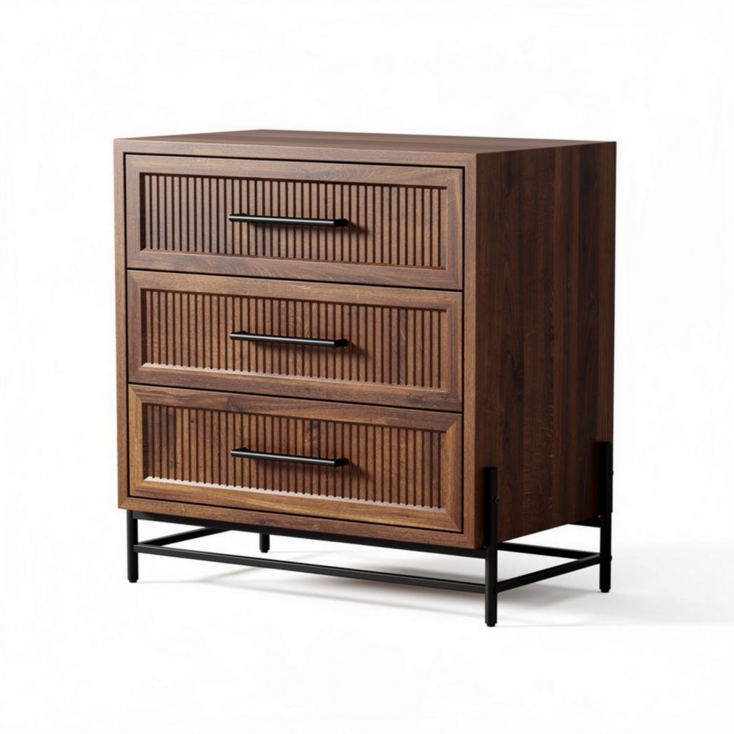 Meuble de rangement en bois avec trois tiroirs et supports en métal noir 60 x 40 x 80cm