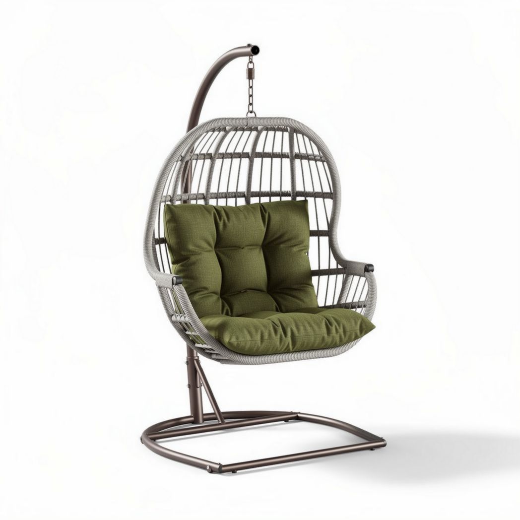 Fauteuil suspendu en métal avec coussin vert olive 75 x 65 x 120cm