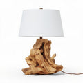 Lampe en bois sculpté avec abat-jour blanc pour intérieur moderne 30 x 30 x 60cm