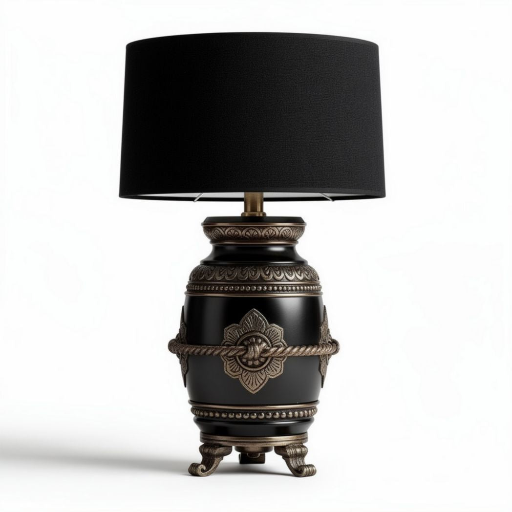 Lampe de table en céramique noire avec abat-jour en tissu noir 30 x 30 x 60cm