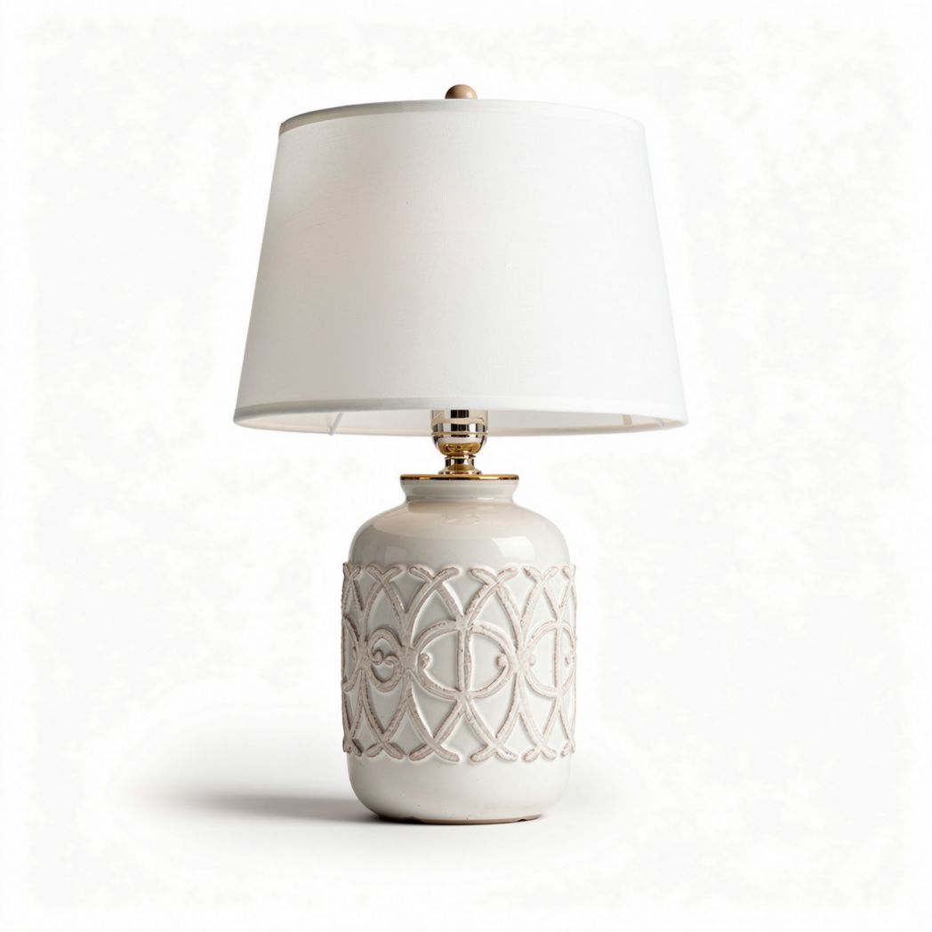 Lampe de table en céramique avec abat-jour en tissu blanc 25 x 25 x 55cm