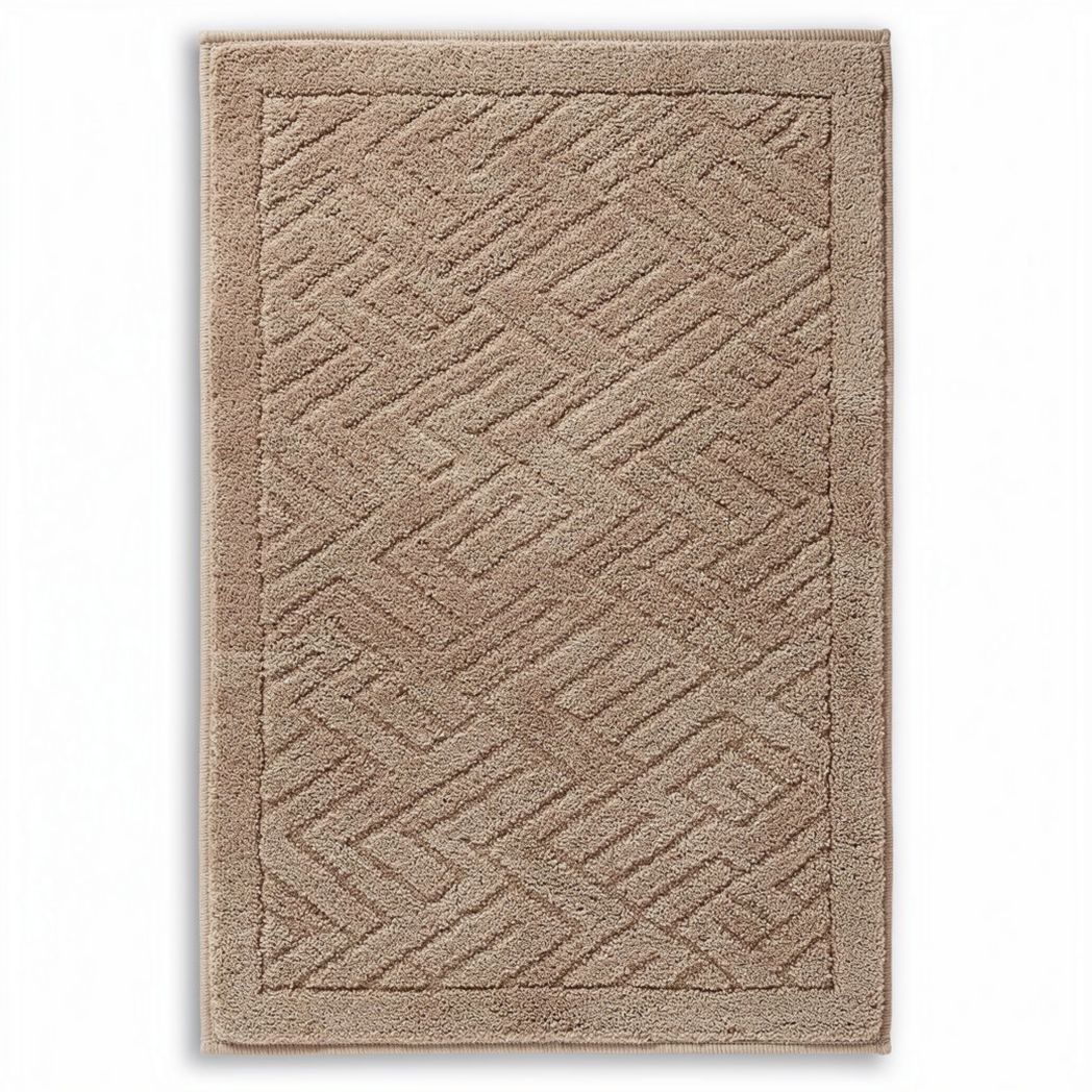 Tapis de bain beige en polyester 90 x 50 x 1cm motif géométrique